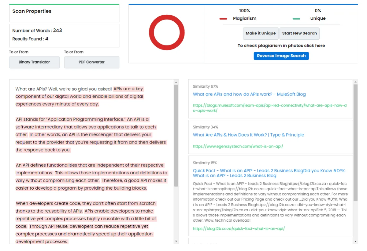 ChatGPT plagiarism api