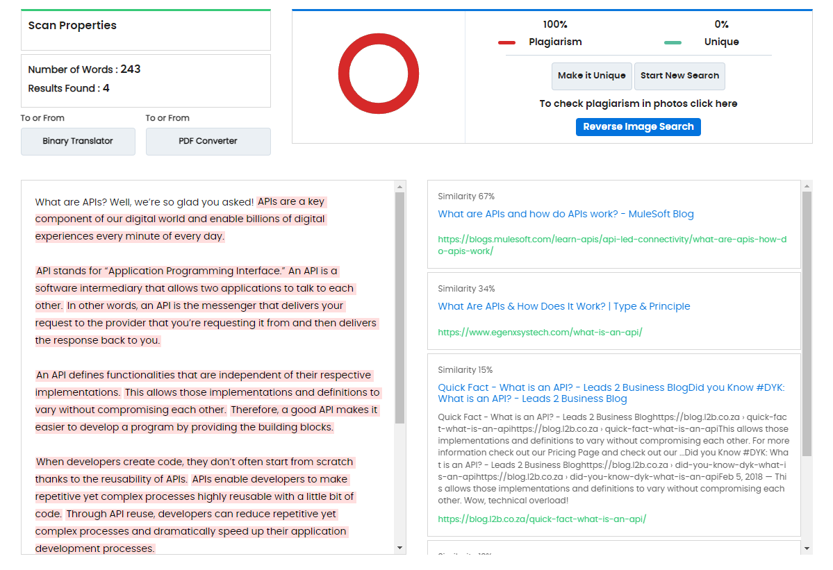 ChatGPT plagiarism api
